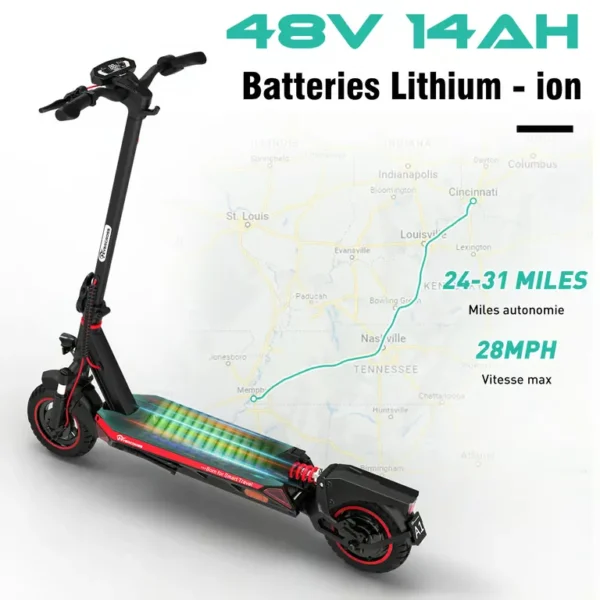 EVERCROSS TECH - Trottinette Électrique Adulte A1 Pliable 10' Écran LED Bluetooth APP Rouge – Image 3