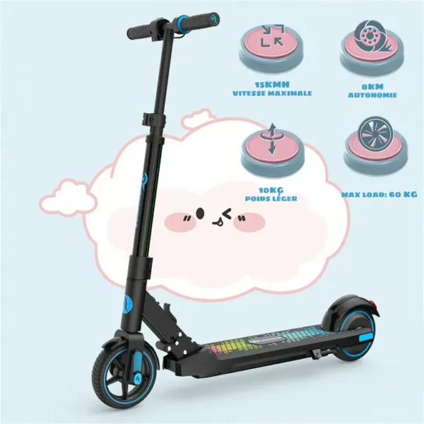 EVERCROSS TECH - EVERCROSS TECH EV06C Trottinette Électrique pliable Enfants 6-12 Ans Écran LED Lumières colorés 3 Vitesse Hauteur Réglables Bleu – Image 5