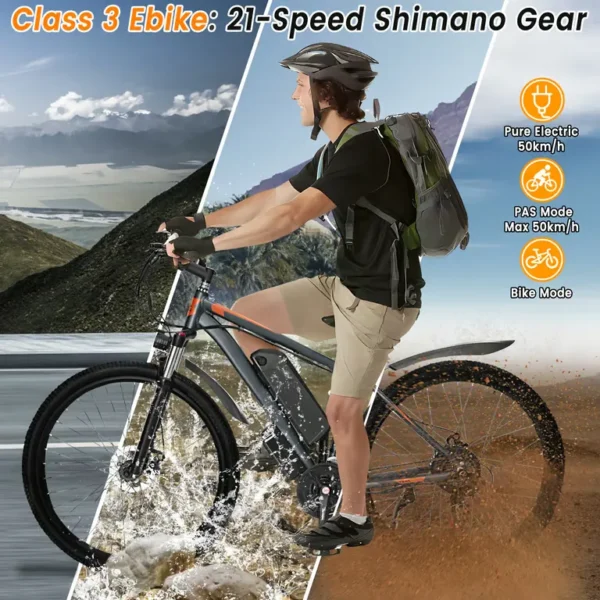 Gunai - GUNAI GN29 29" Vélo VTT Electrique 750W 48V 15Ah Autonomie 45Km+ Shimano 21 Vitesses - Gris – Image 6