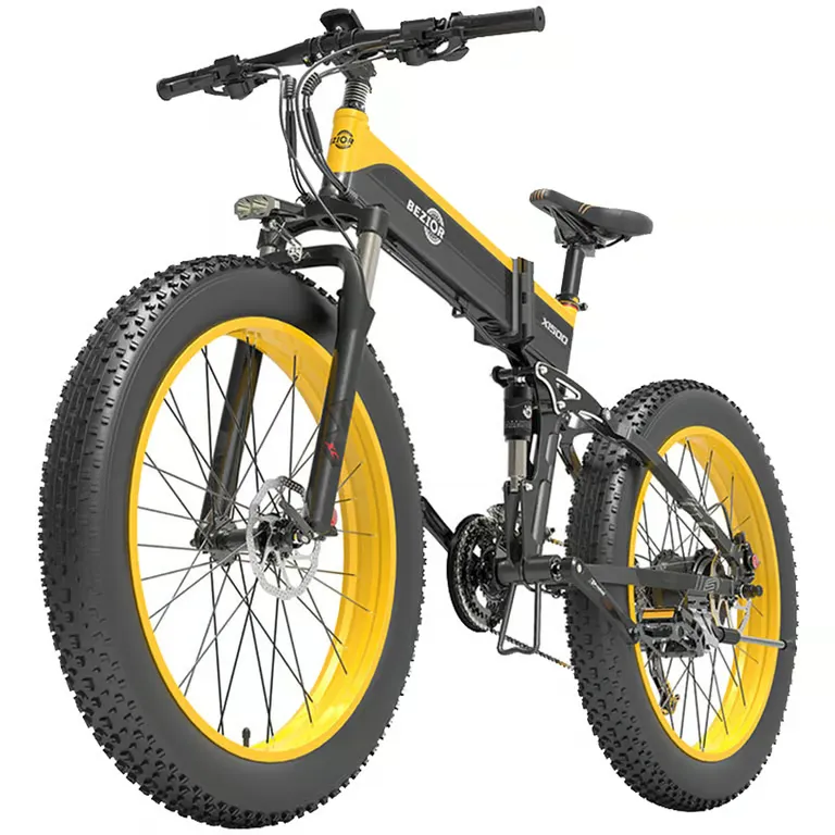 Bezior - Vélo électrique pliable Bezior X1500 pour adultes, VTT à gros pneus 26 pouces, batterie 1500 W 48 V 12,8 Ah, Shimano 27 vitesses-Jaune